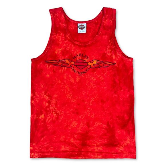 Y2K Harley Davidson Orange Red Flame Tie Dye Tank Top Texas | Size Medium Men's - Picture 2 of 7